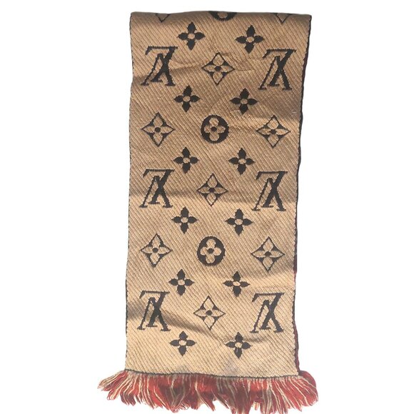 LOUIS VUITTON LV Vintage Tan, Brown, Red Monogram Winter Scarf Scarves - Picture 1 of 9